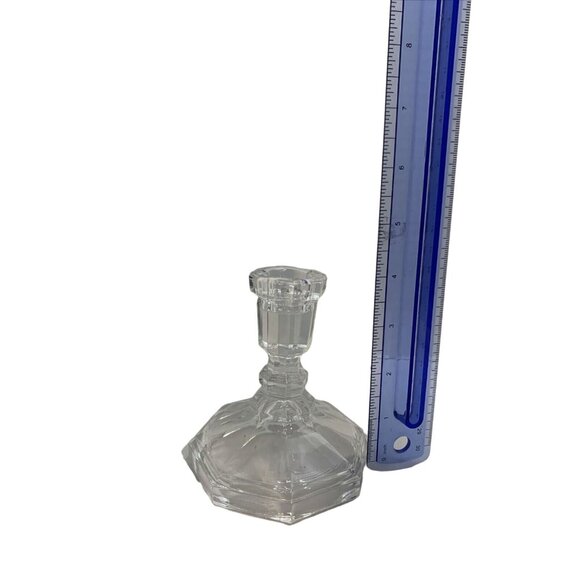 Vintage L.E. Smith Clear Glass Taper Candlestick Holder Hexagon Base - Picture 7 of 7